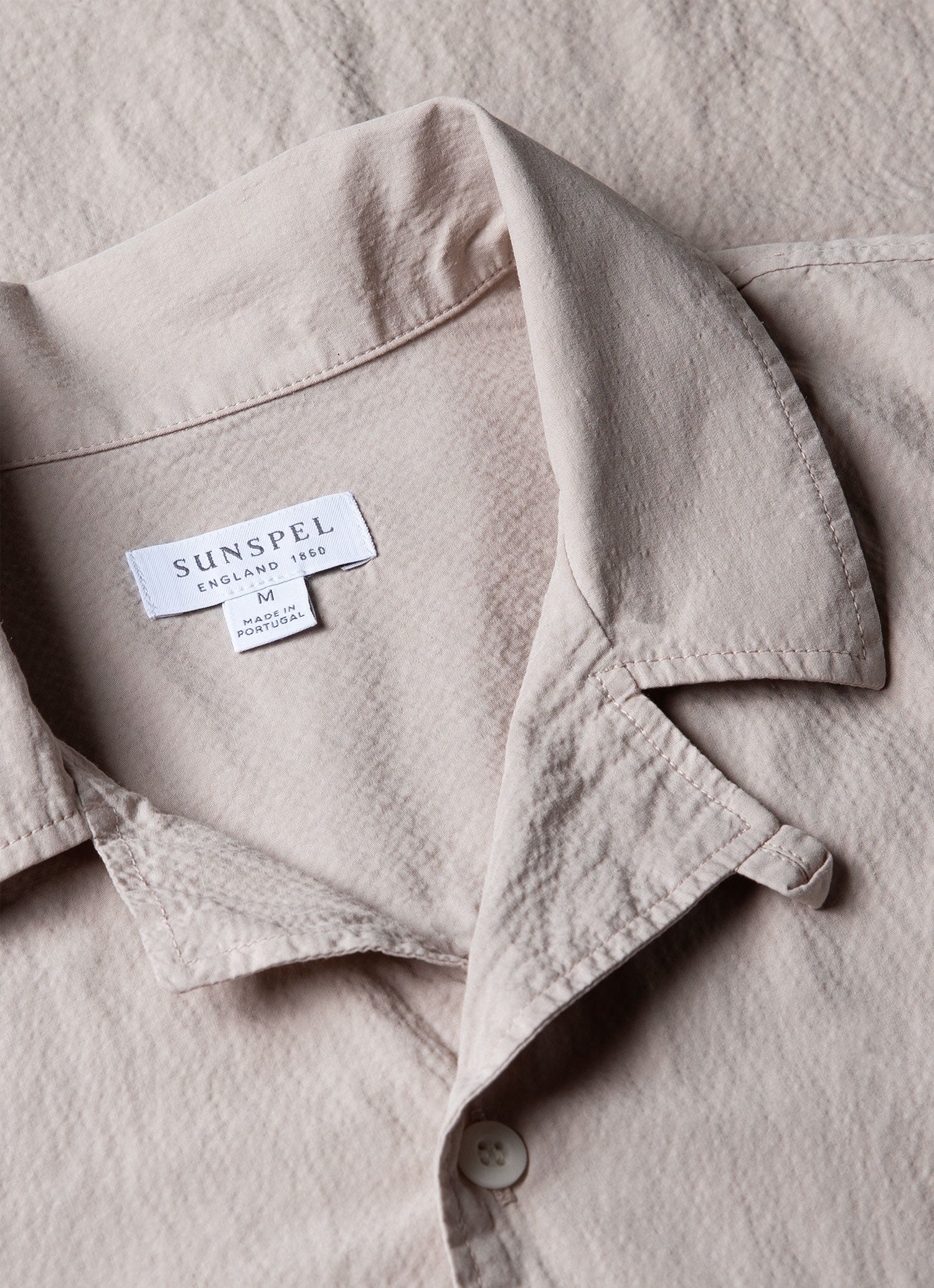 Men's Seersucker Camp Collar Shirt in Light Sand 