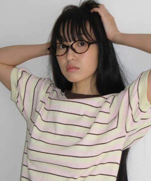 STRIPE PUFF KNIT YELLOW BROWN