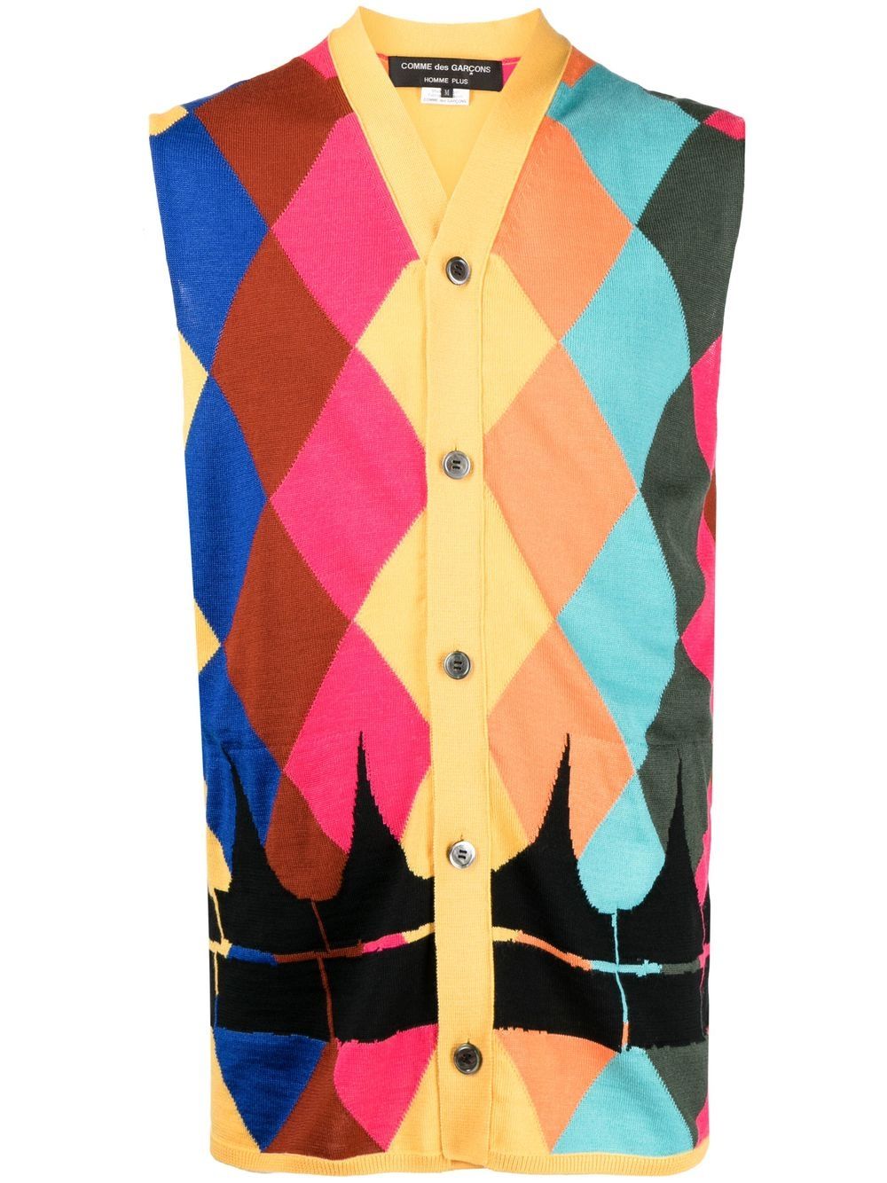 Argyle intarsia-knit cardigan - Yellow