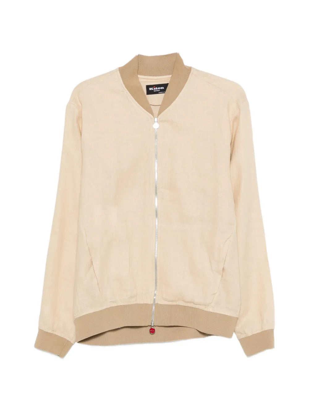 Linen Zipped Bomber Jacket — Beige