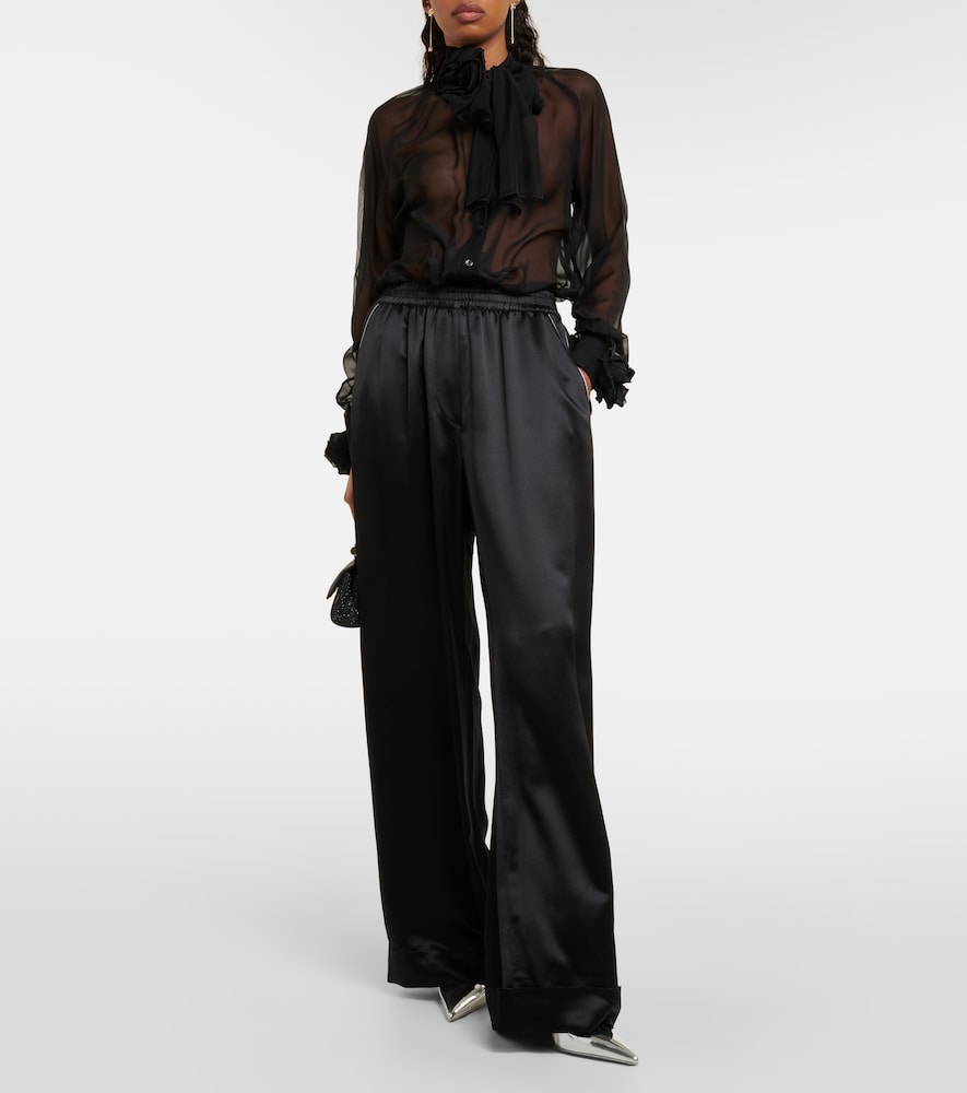 High-rise silk-blend wide-leg pants