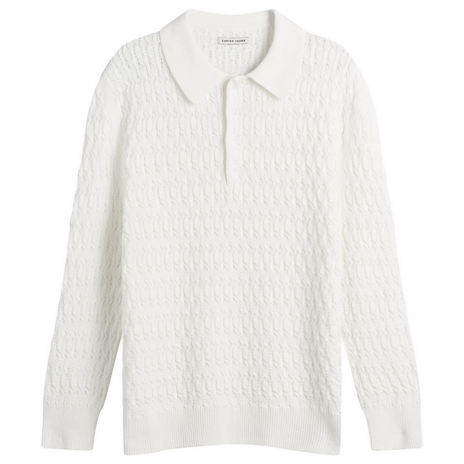 Men's Cable Polo Sweater in Cream