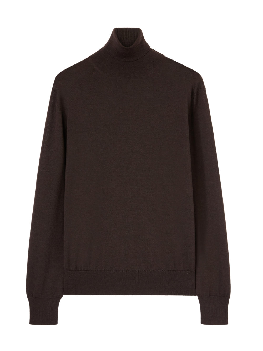 Wool-Silk-Cashmere Blend Turtleneck Sweater — Brown