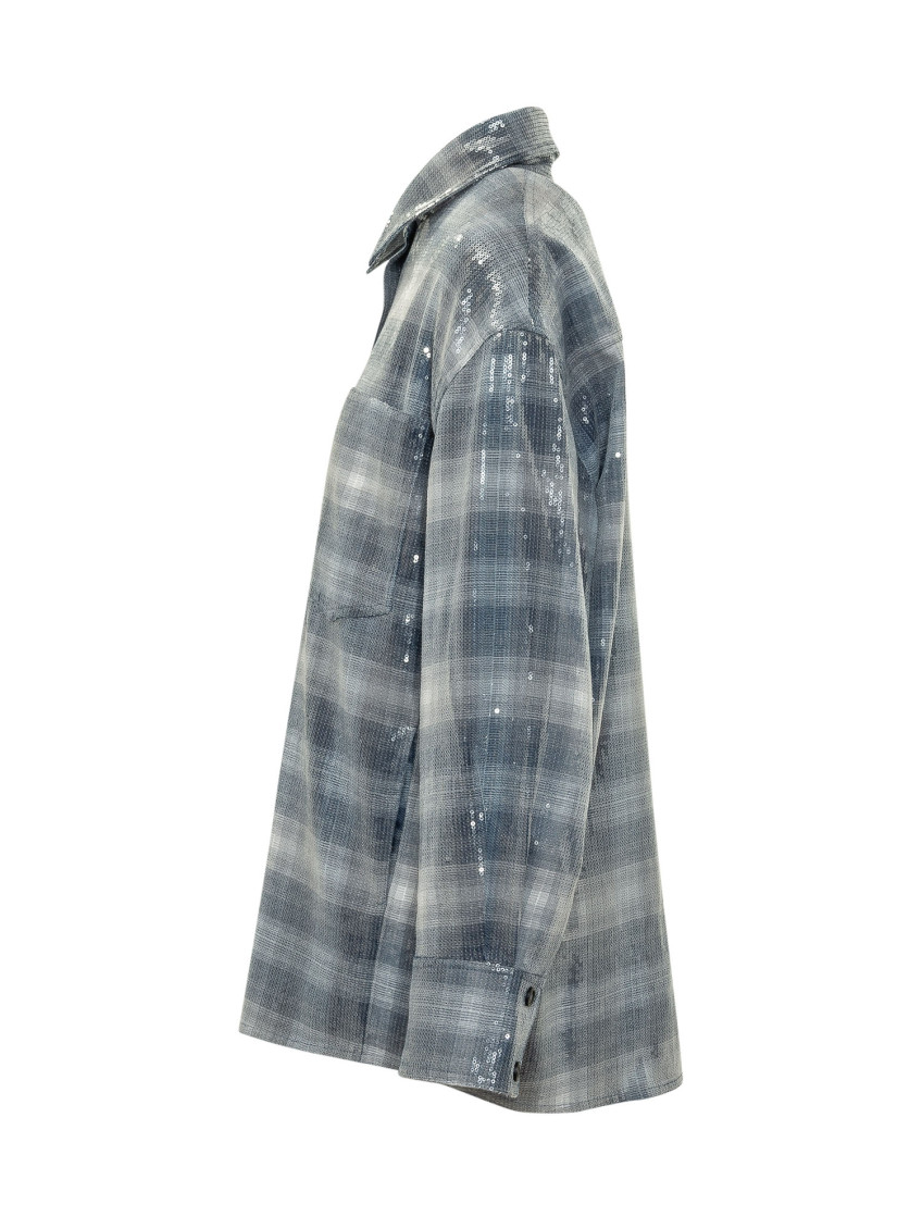Overshirt with check pattern and sequins - L