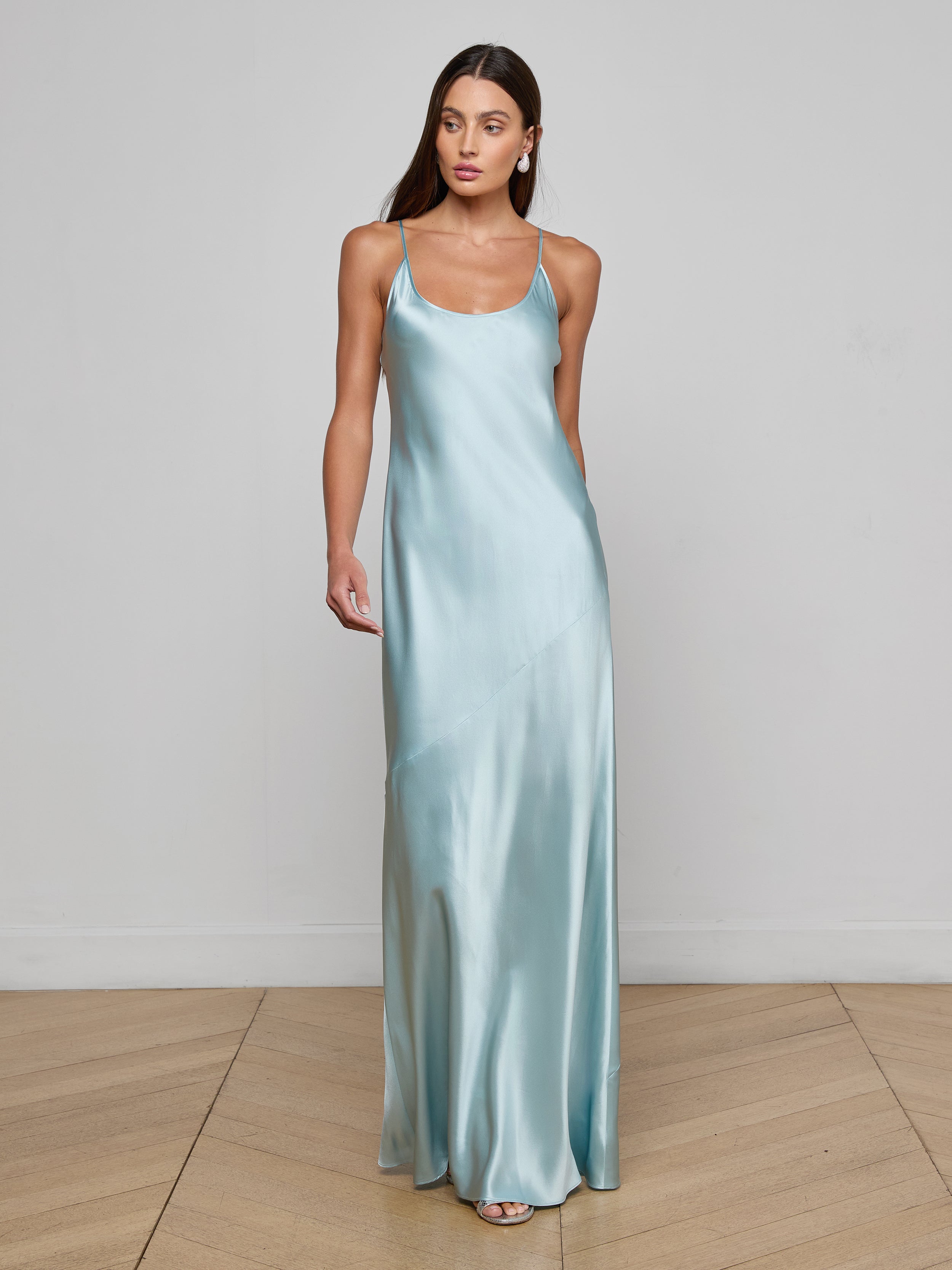 Charmaine Silk Gown In Pale Blue
