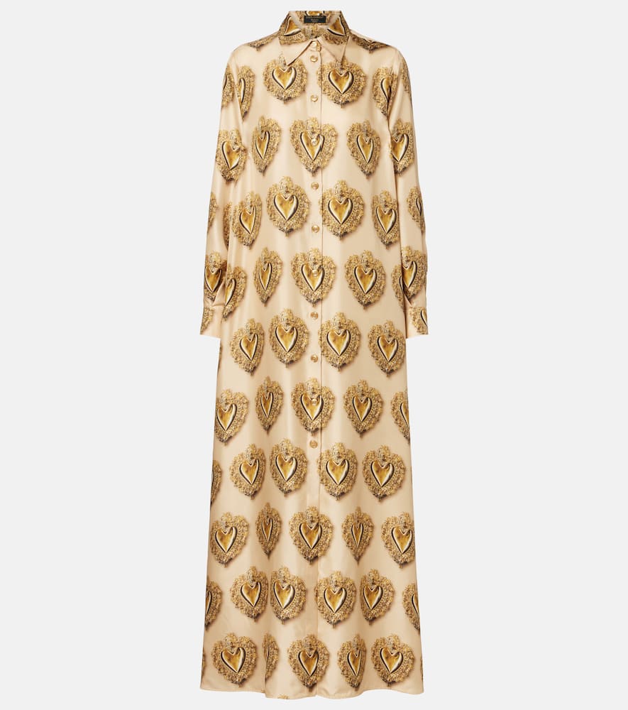 Printed silk shirt dress