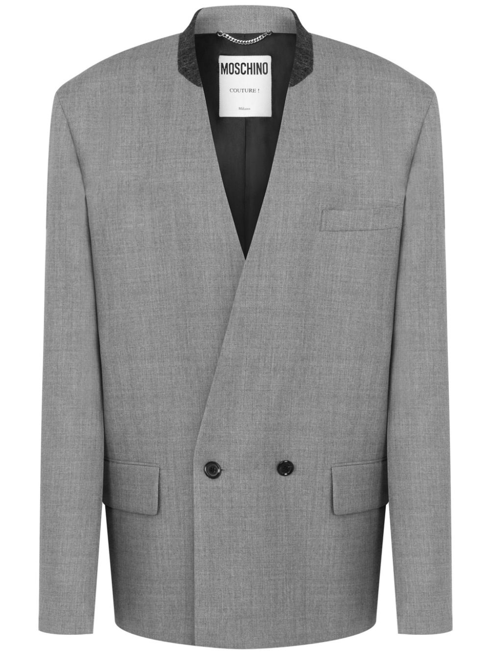 Collarless double-breasted blazer - Neutrals