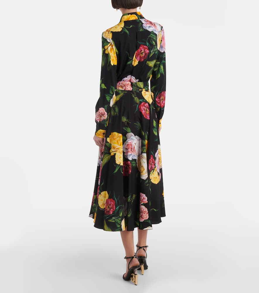 Floral silk-blend charmeuse midi skirt