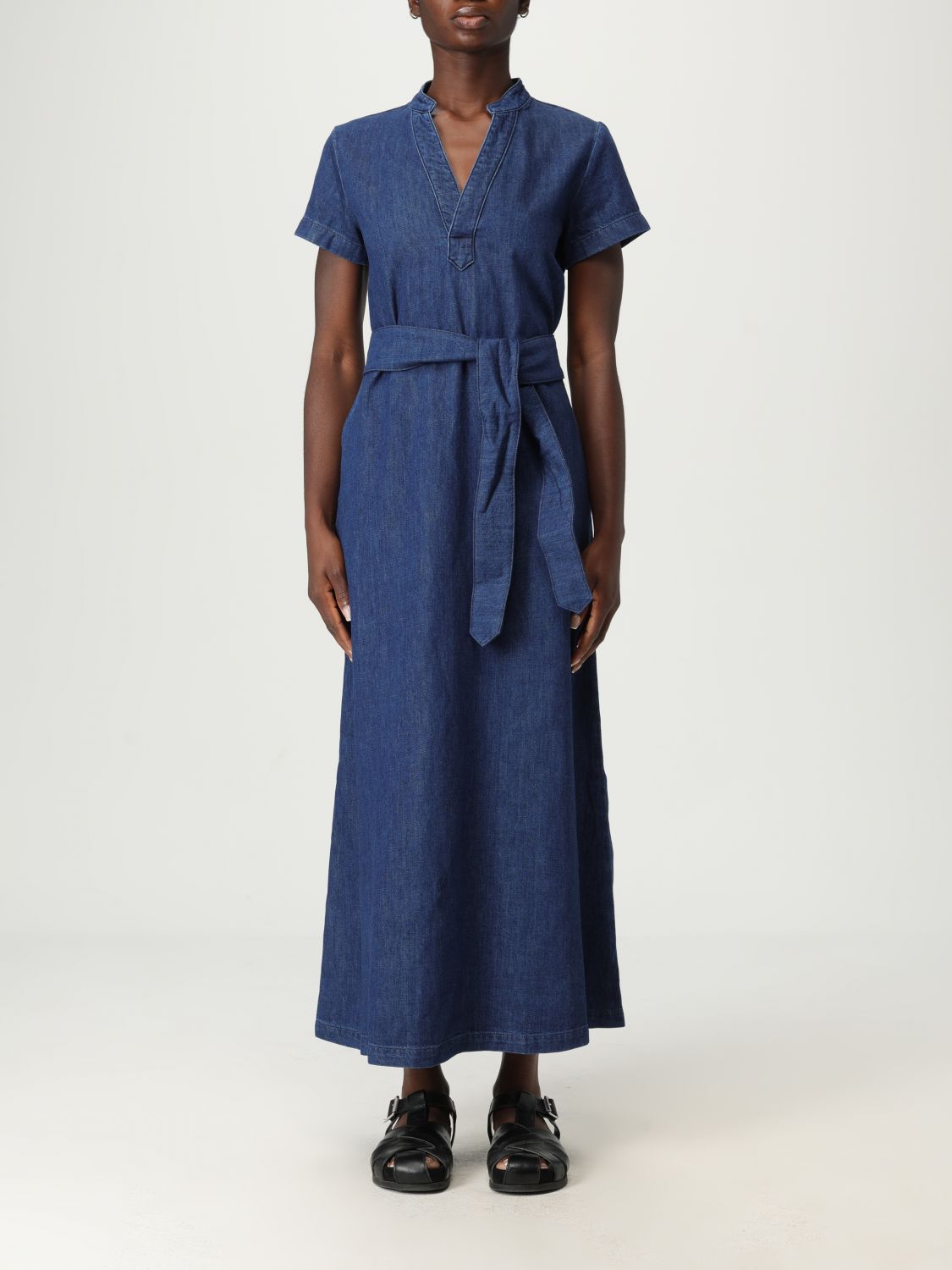 Annelie belted denim midi dress - Blue