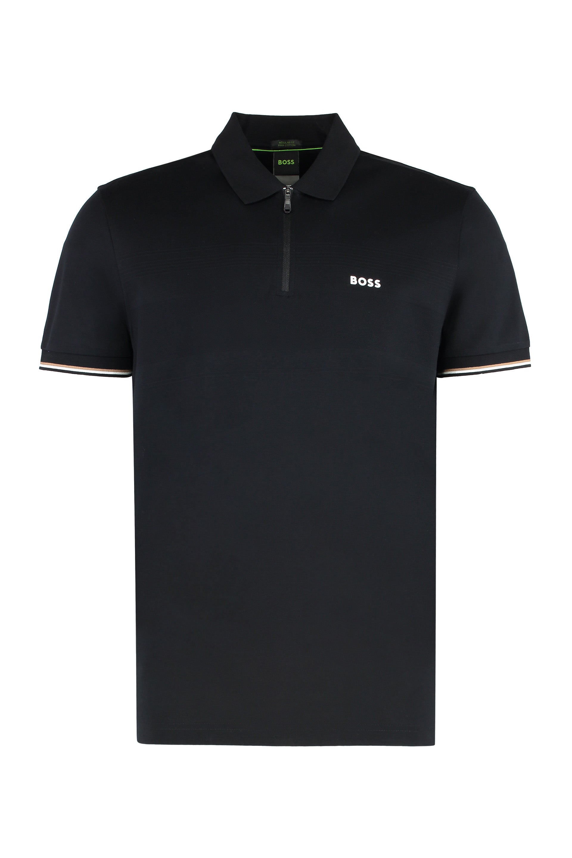 Cotton Polo with Ribbed Edges Polo Shirt — Black