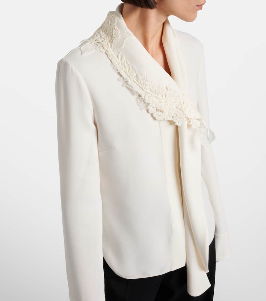 Lace-trimmed silk-blend georgette blouse