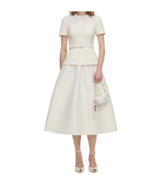 Bouclé-knit belted midi dress