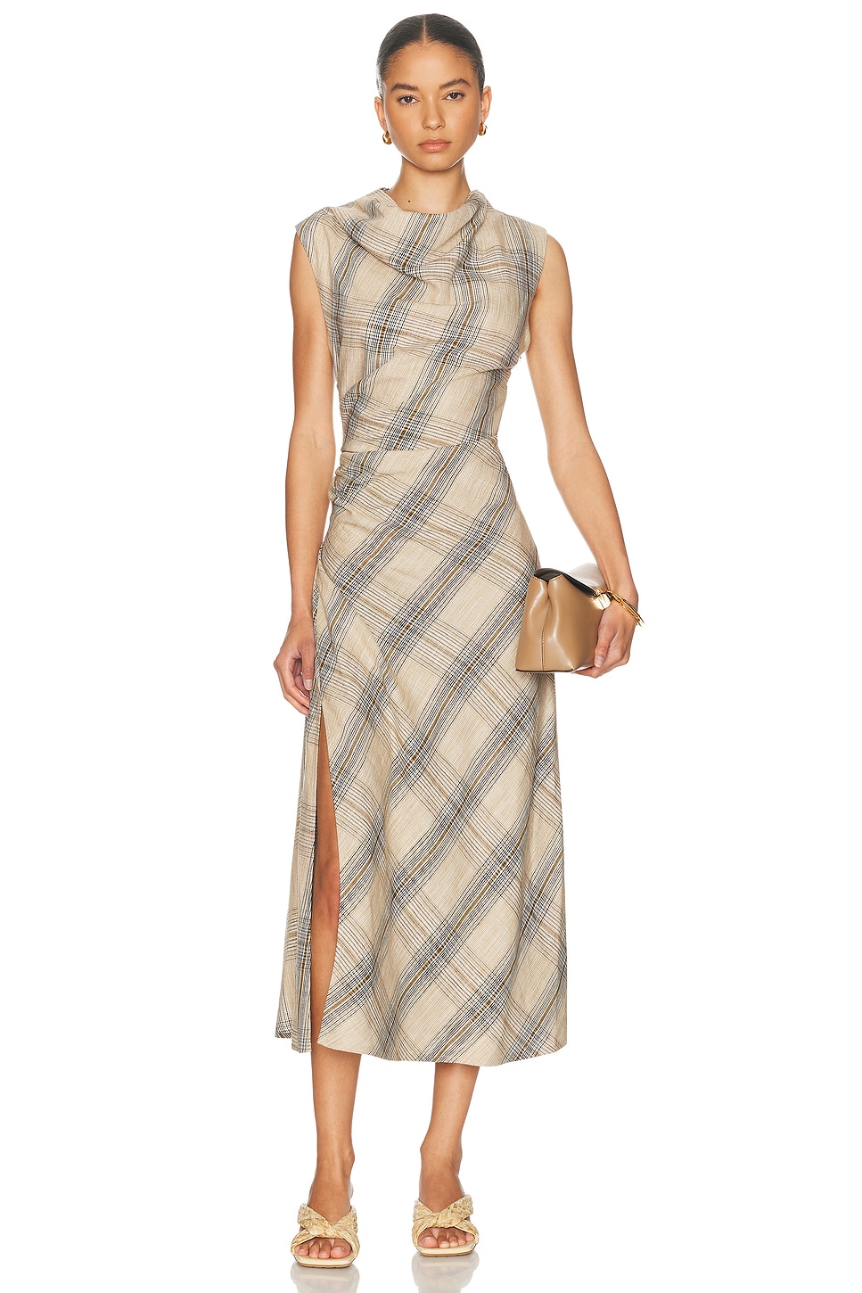 SIMKHAI Burke Midi Dress in Rattan Plaid - Beige. 2 also