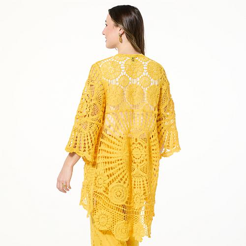 Bell-Sleeve Open Front Crochet Cardigan - Ballet Slipper