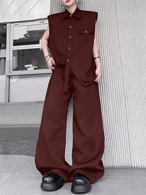 Men's Solid Color Casual Two Pieces Outfit SKUL26990 - Wine Red / S