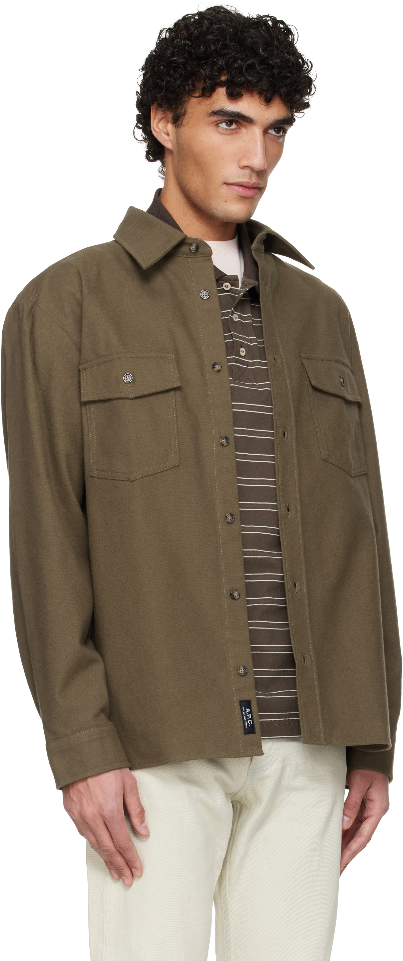 Khaki Solid-Color Cotton Overshirt