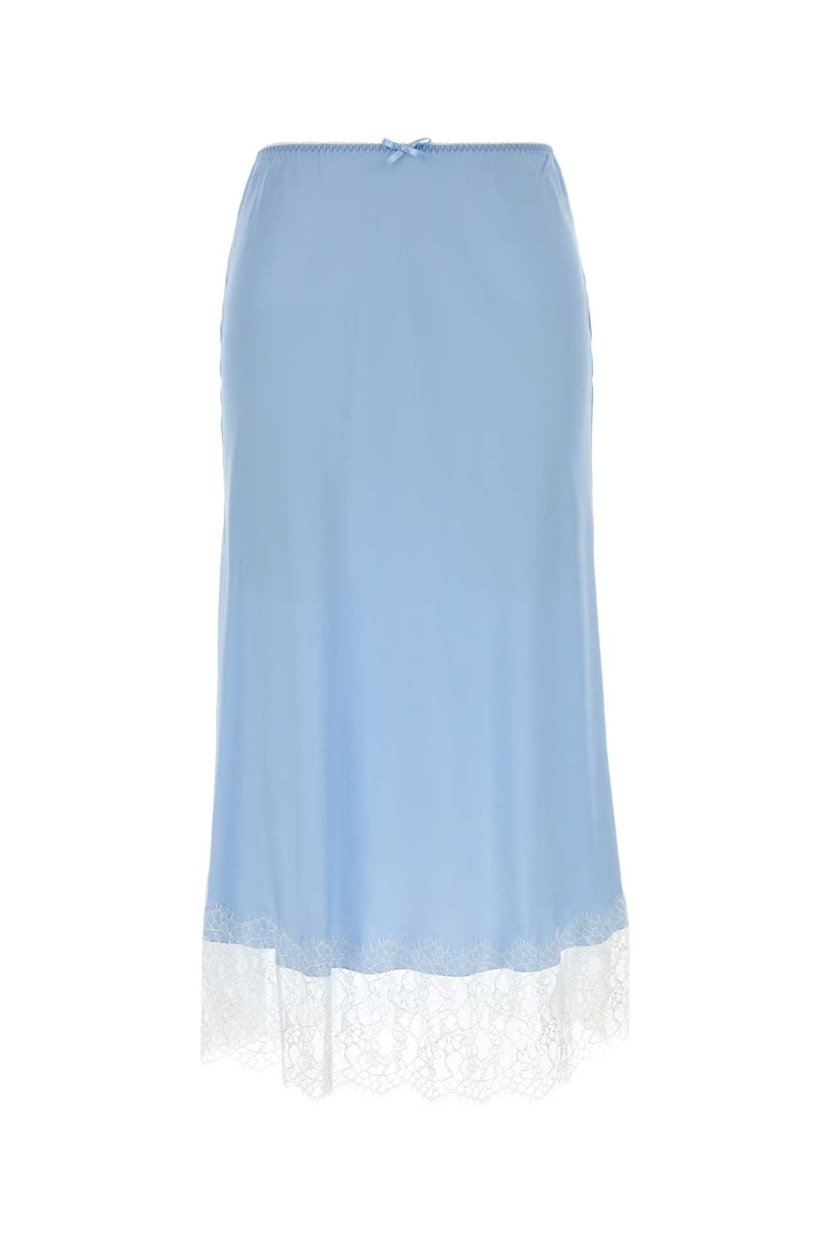 Lace-Trimmed Satin Skirt — Blue