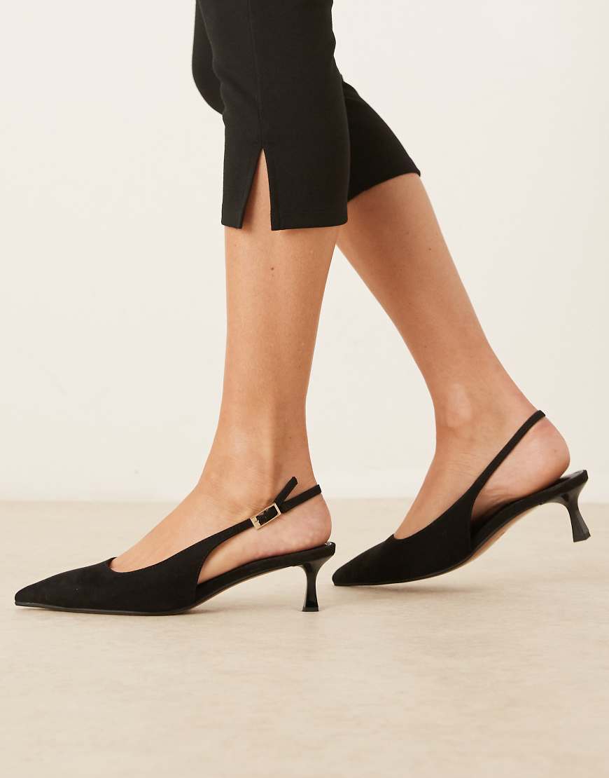 Skip slingback kitten heel shoes in black suedette