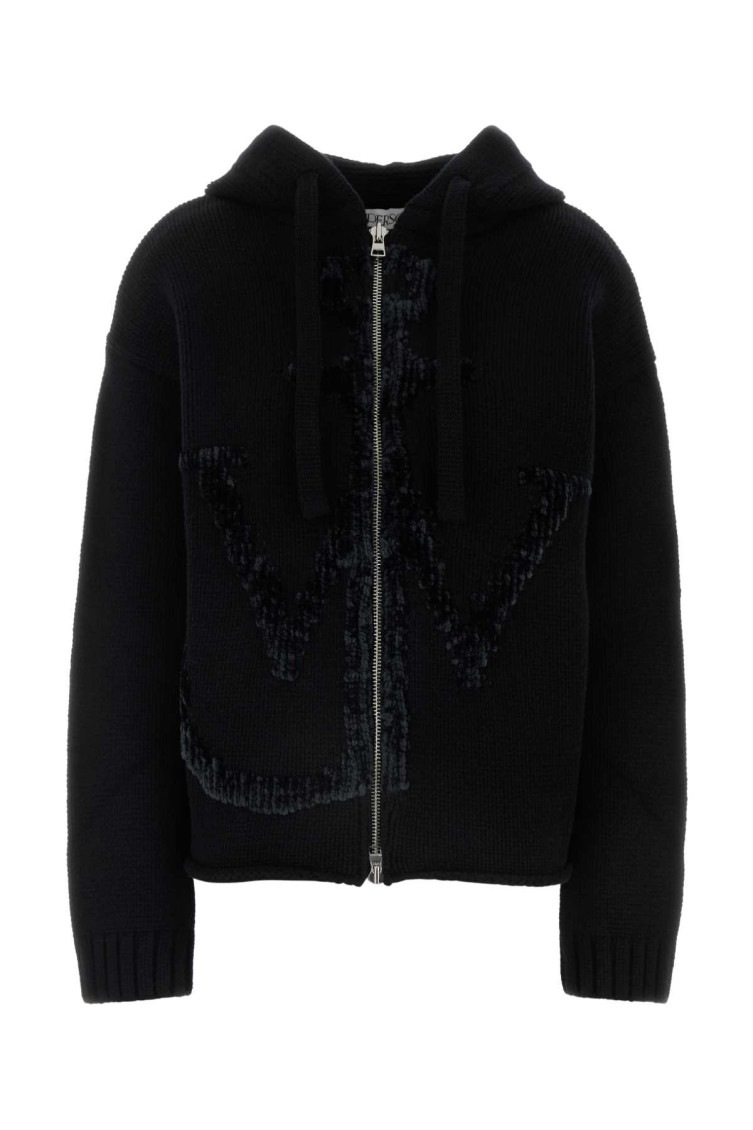 Anchor-logo zip hoodie - Black