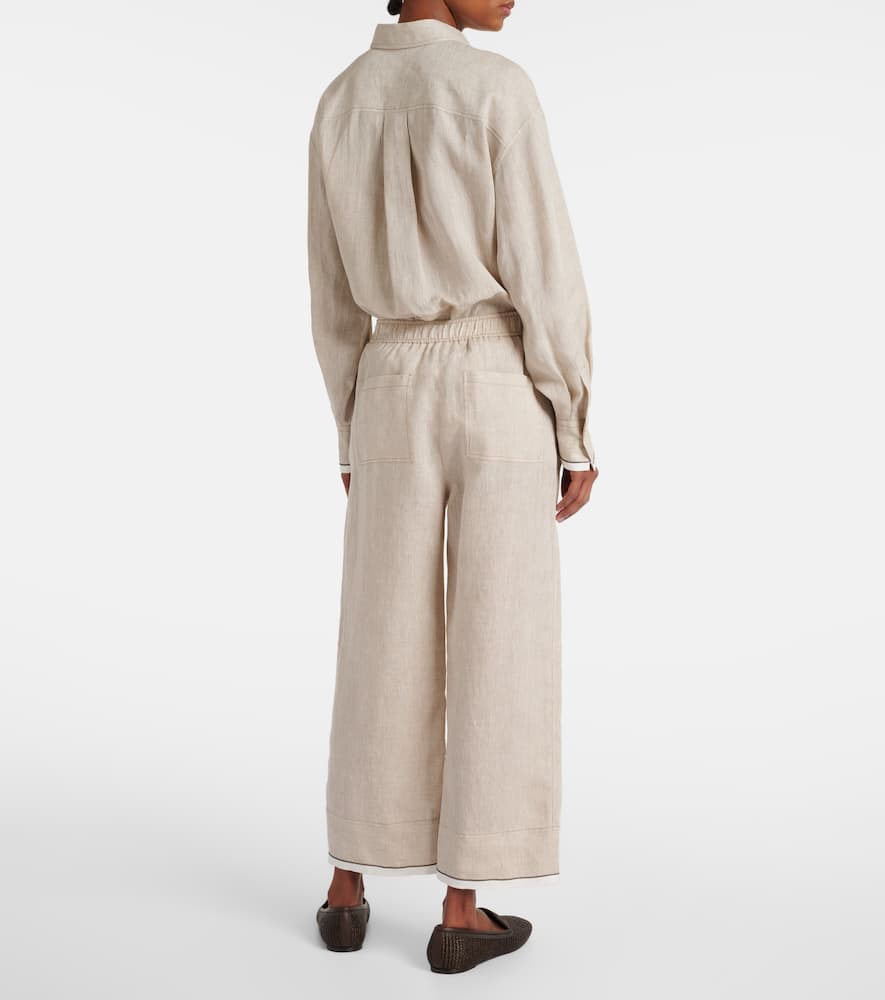 Linen cropped wide-leg pants