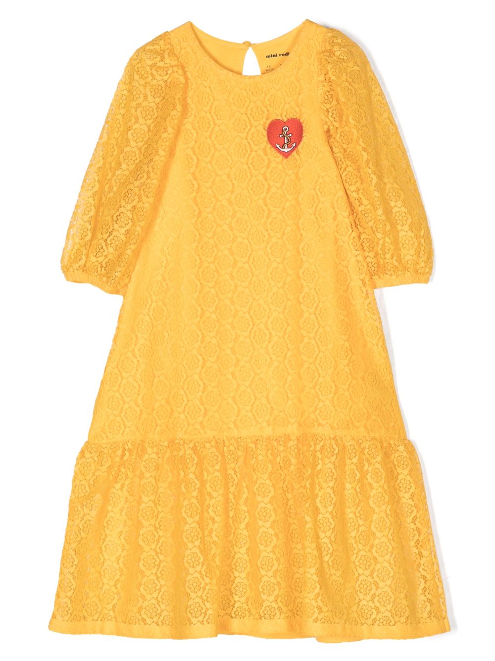 Balloon-sleeve lace dress - Yellow