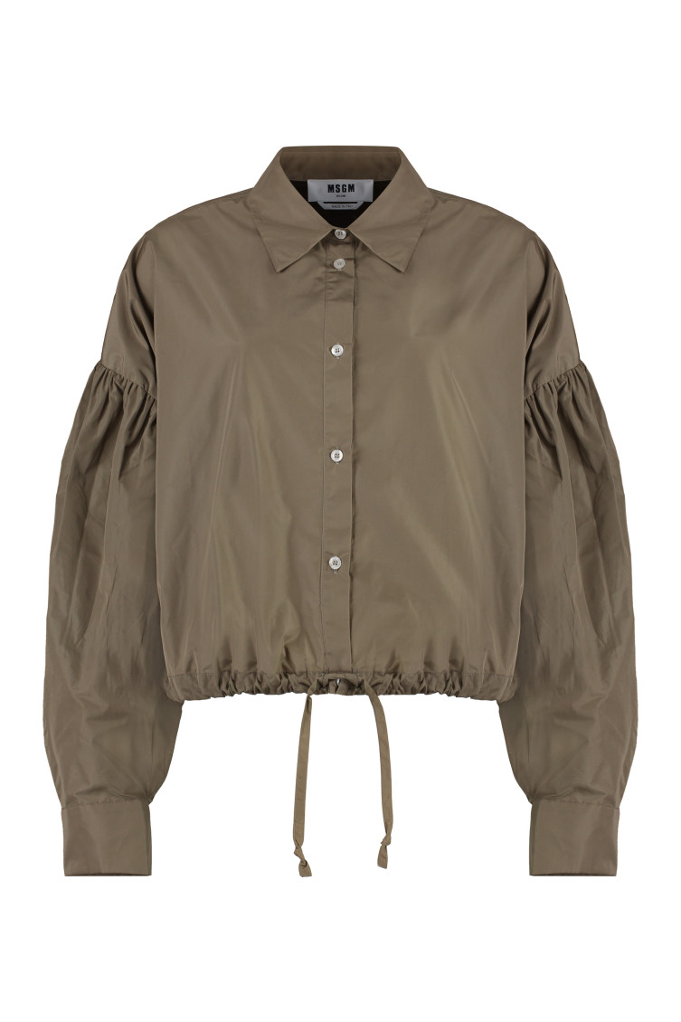 Drawstring-hem Puff-sleeved Shirt