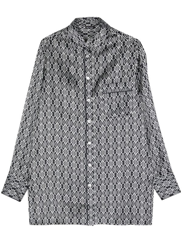 Abstract Pattern Print Silk Shirt — Black and White
