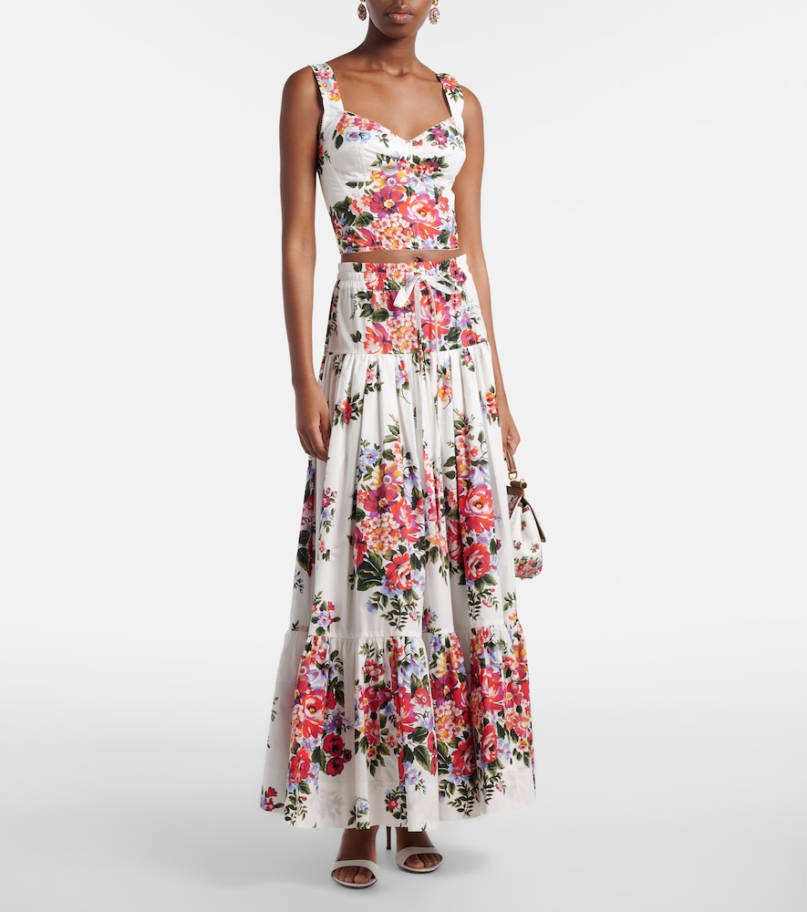 Floral cotton-blend bustier top