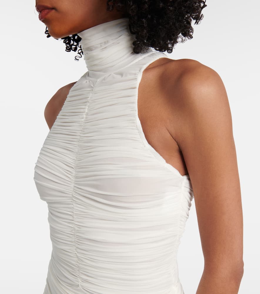 Ruched sheer high-neck maxi dress
