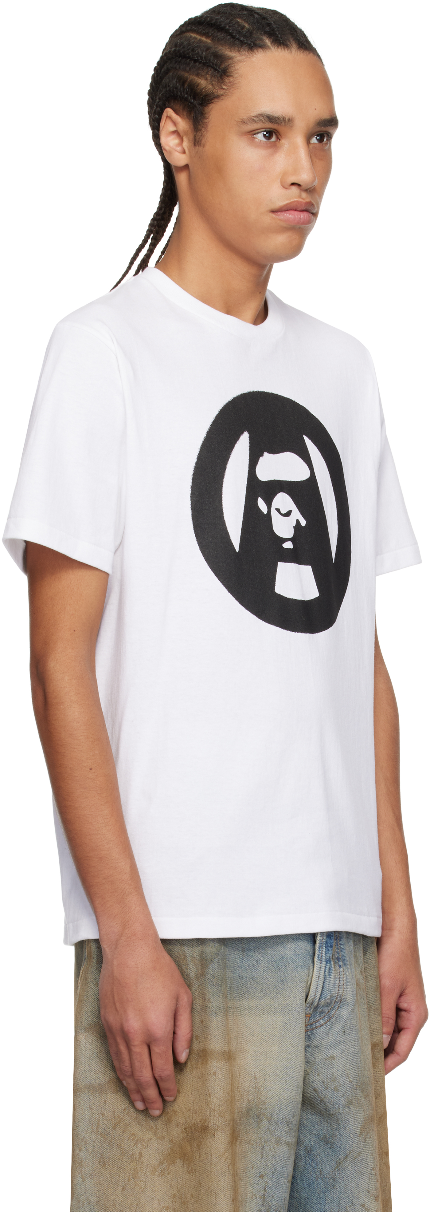White Stencil Circle Ape Face T-shirt