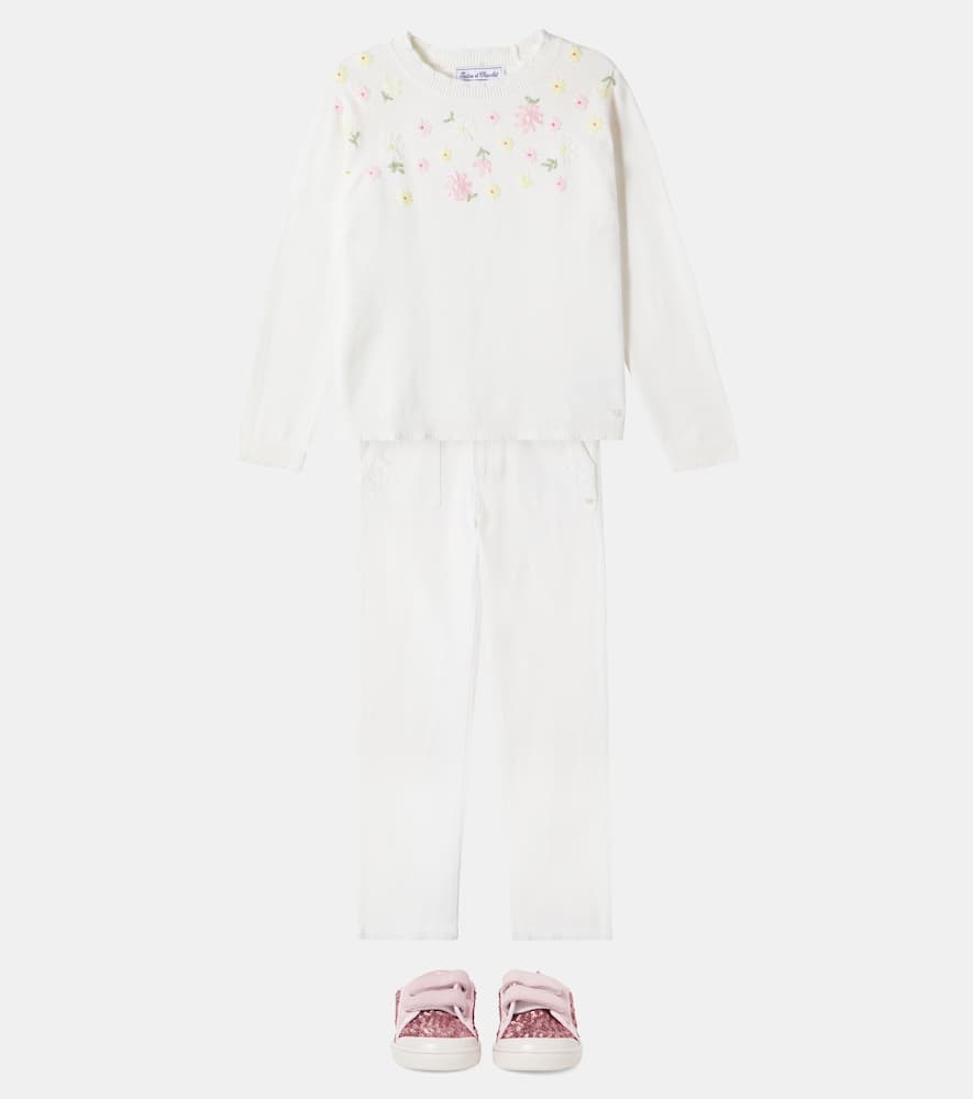 Embroidered floral cotton sweater