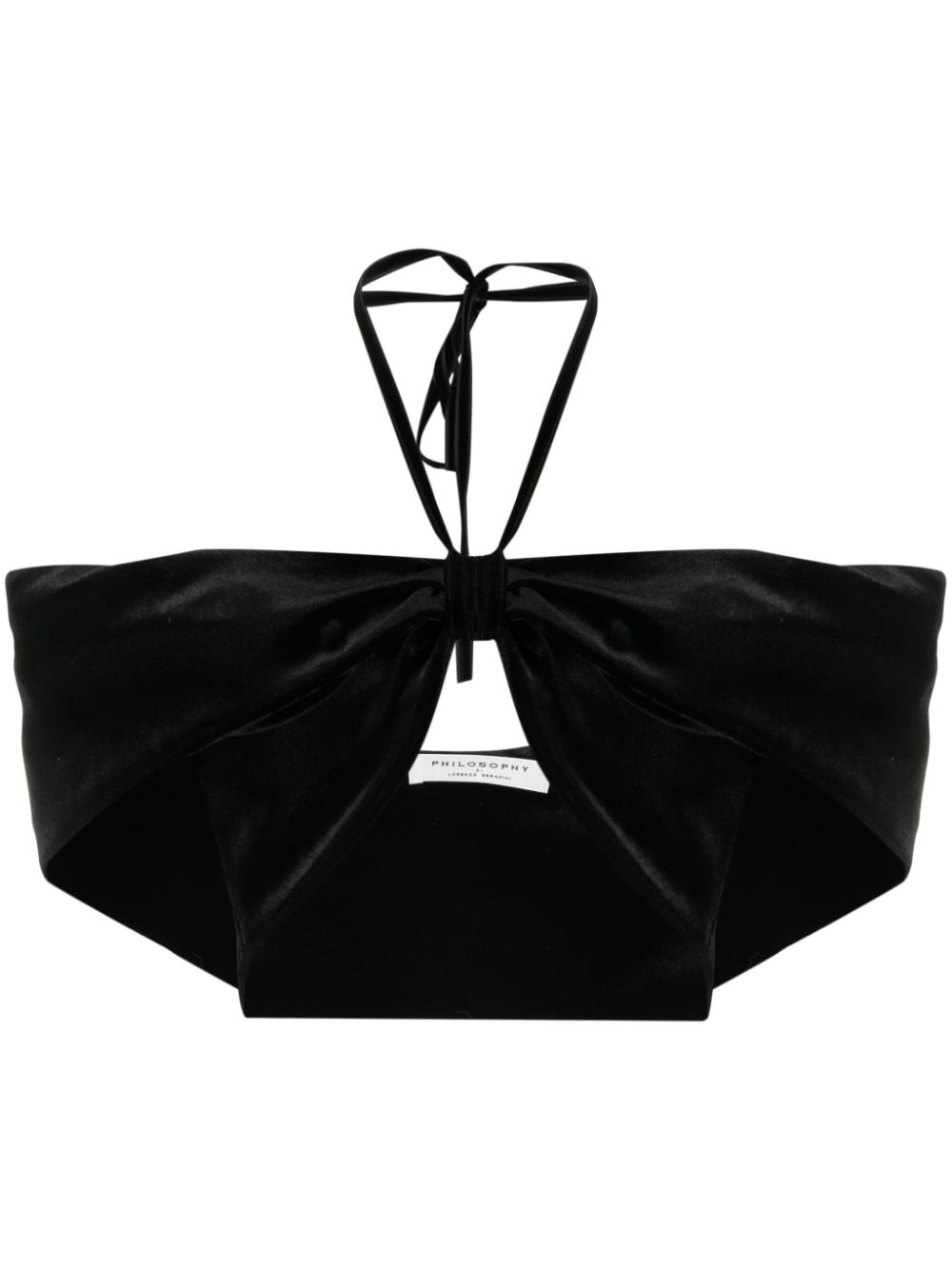 Velvet-effect halterneck cropped top - Black