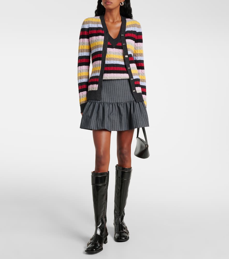 Striped cable-knit wool-blend cardigan