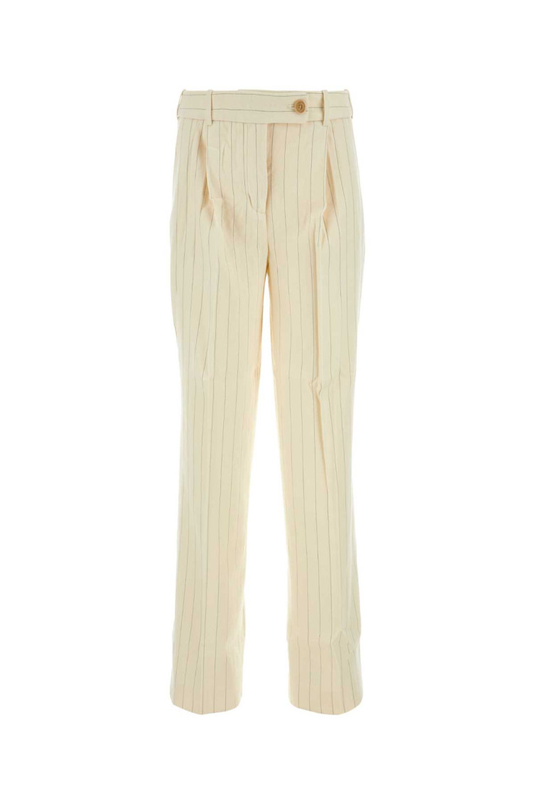 Pinstriped wool-blend wide-leg trousers - Neutrals