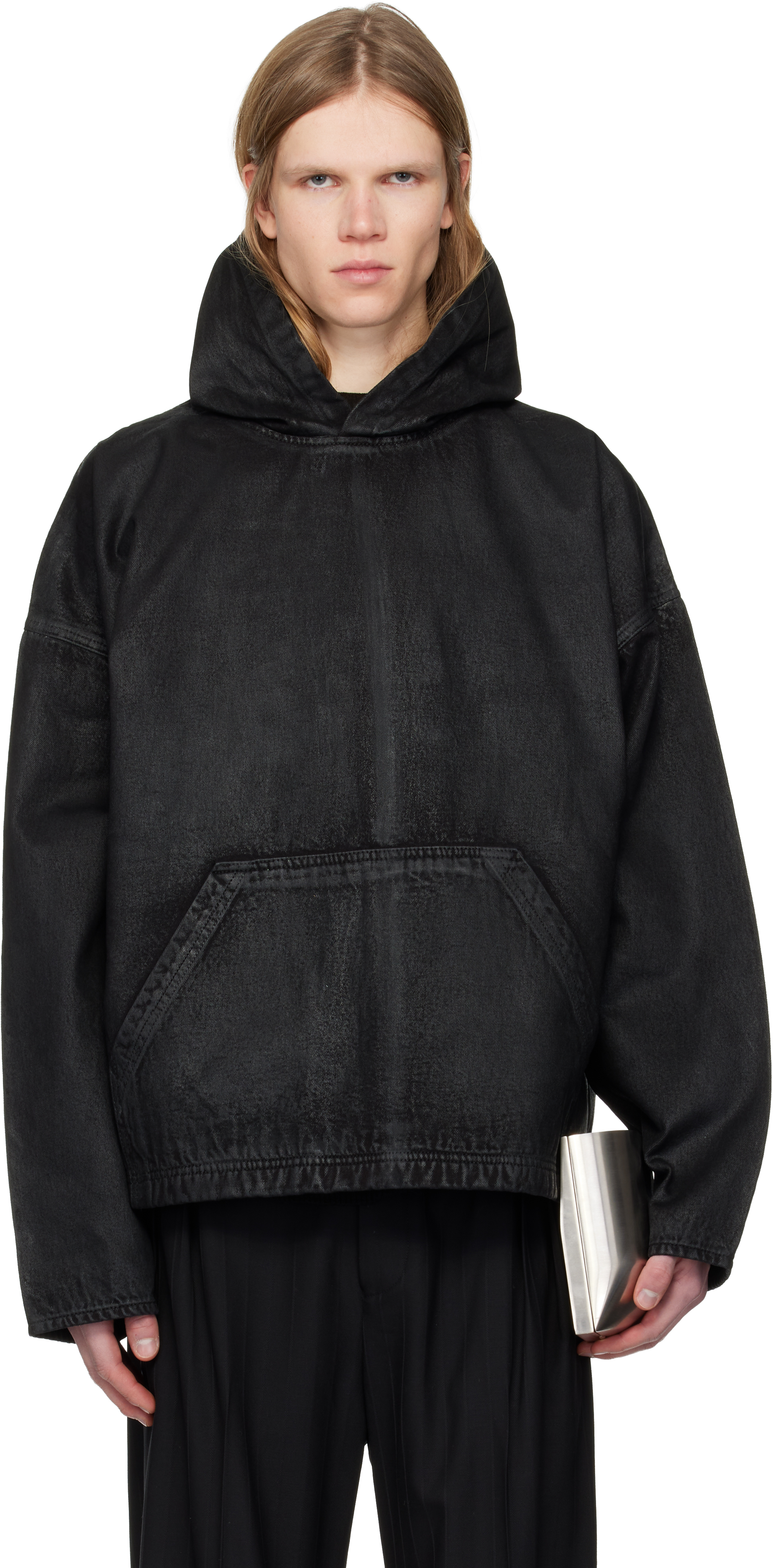 Black Waxed Denim Hoodie