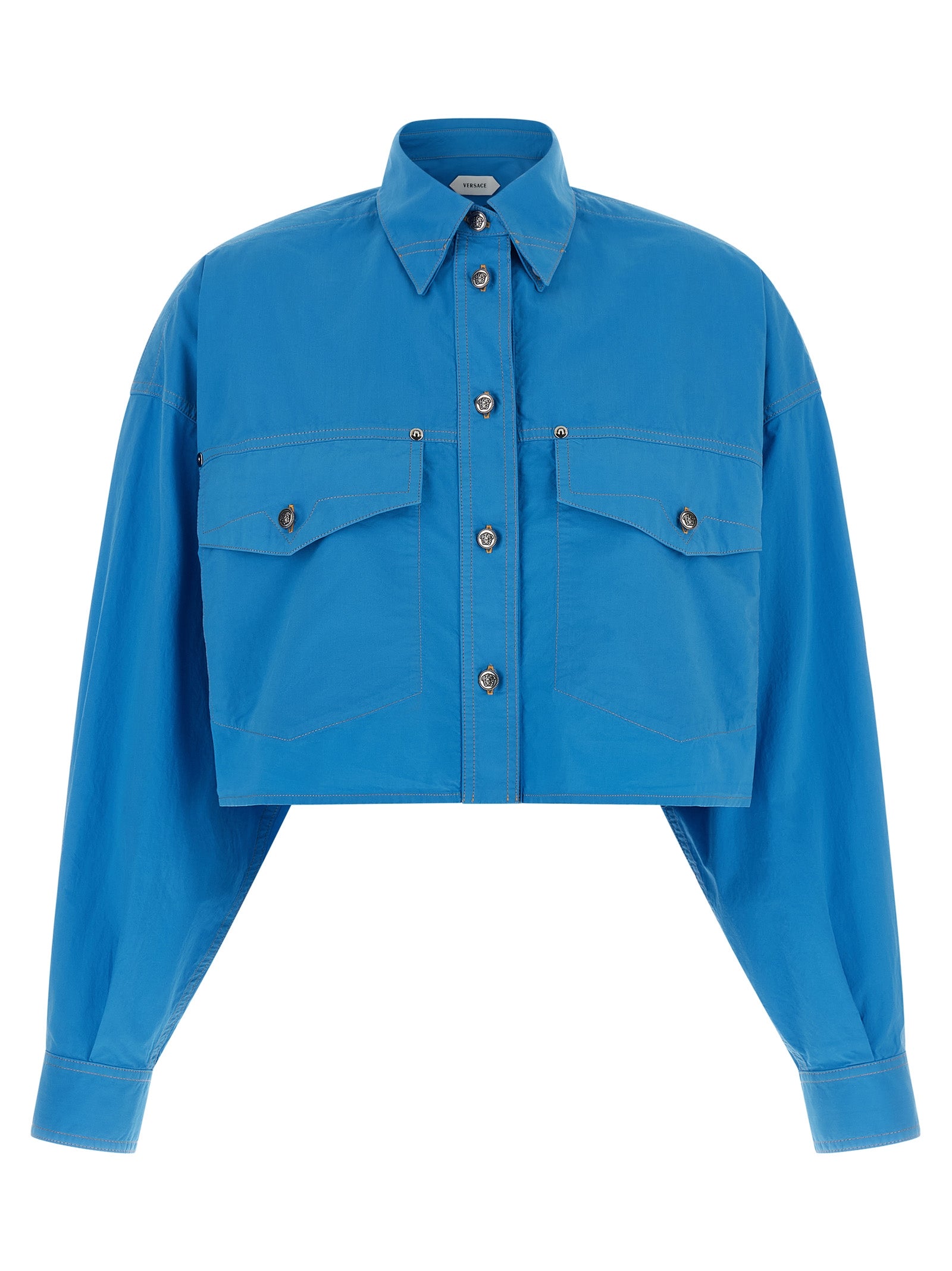 Cropped Cotton Shirt — Blue