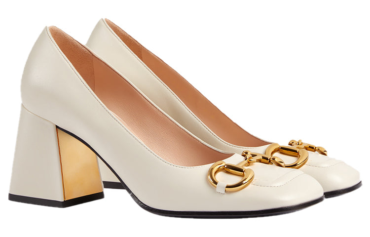(WMNS) Mid-heel pump with Horsebit 'White Leather'