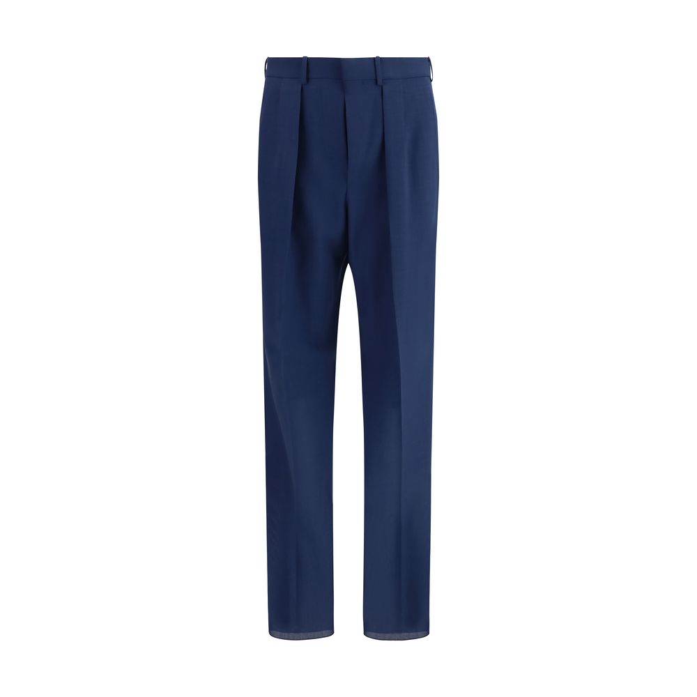 Pleated Wool Trousers — Navy