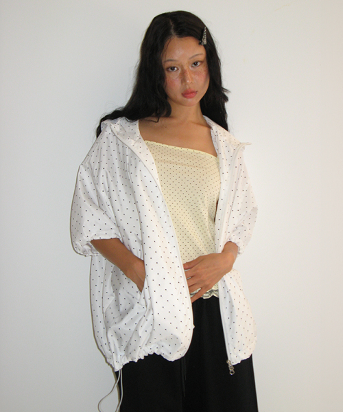 HOODED HALF SLEEVE WINDBREAKER WHITE DOT