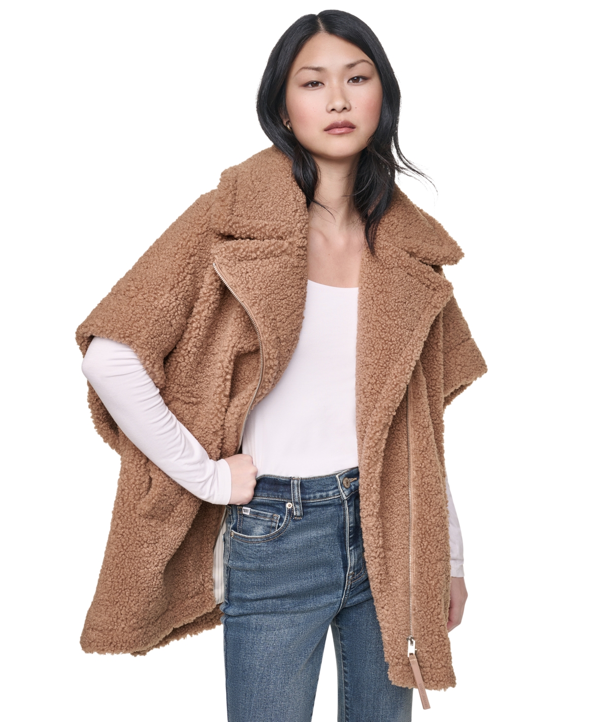 Women's Asymmetrical Zip Poncho Jacket - Woodsmoke