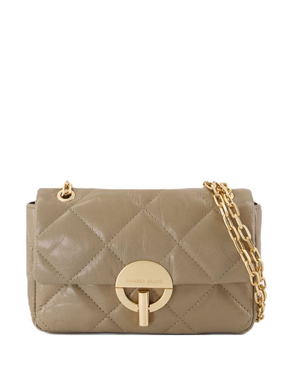 Moon quilted chain crossbody bag - BROWN - TAUPE