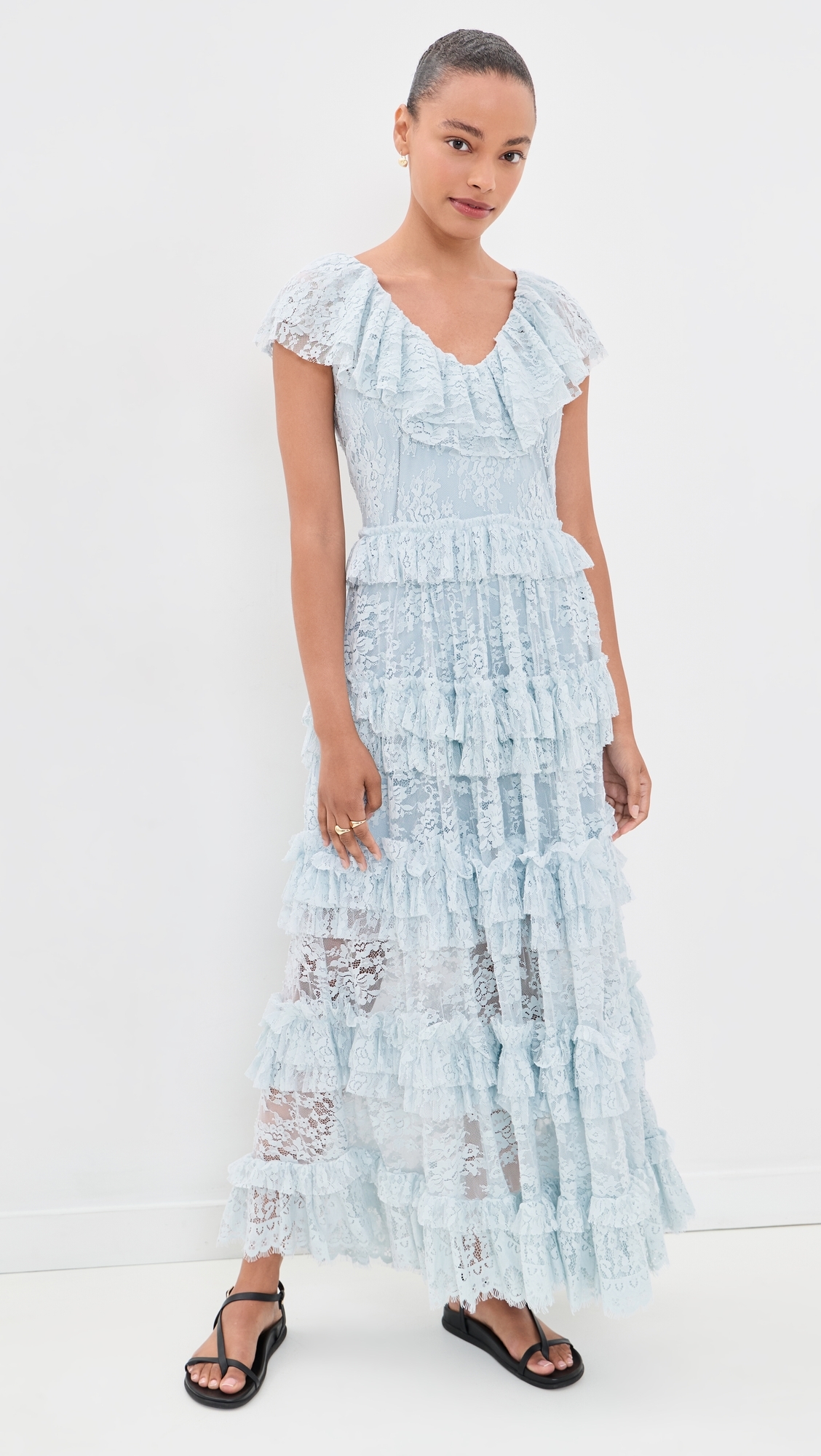 Sharleen Lace V Neck Dress Sky