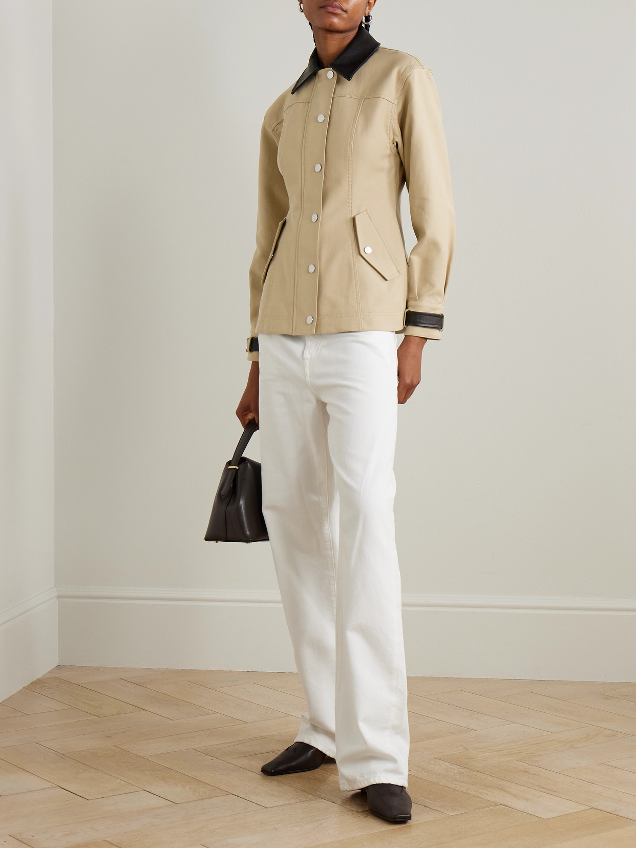 Talla Leather-trimmed Cotton Jacket - Neutrals