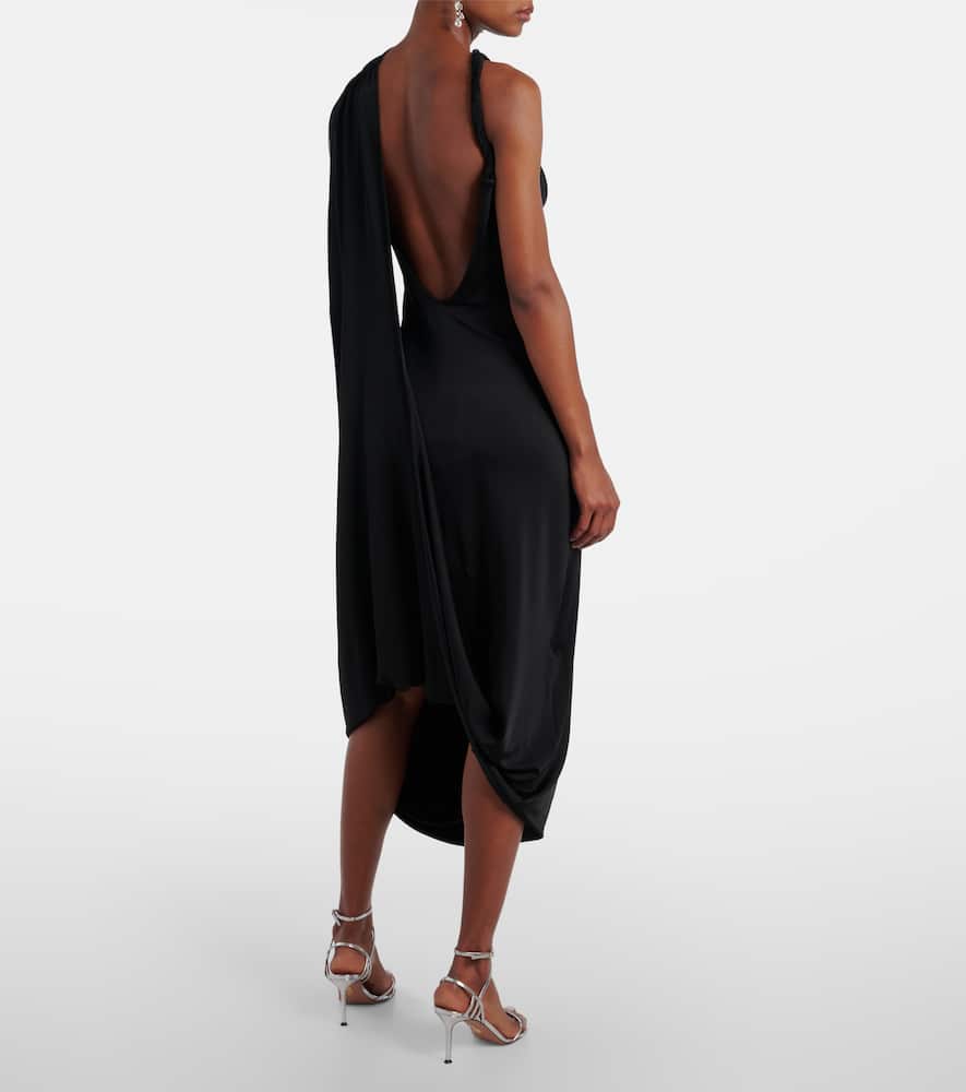 Draped embellished satin midi dress