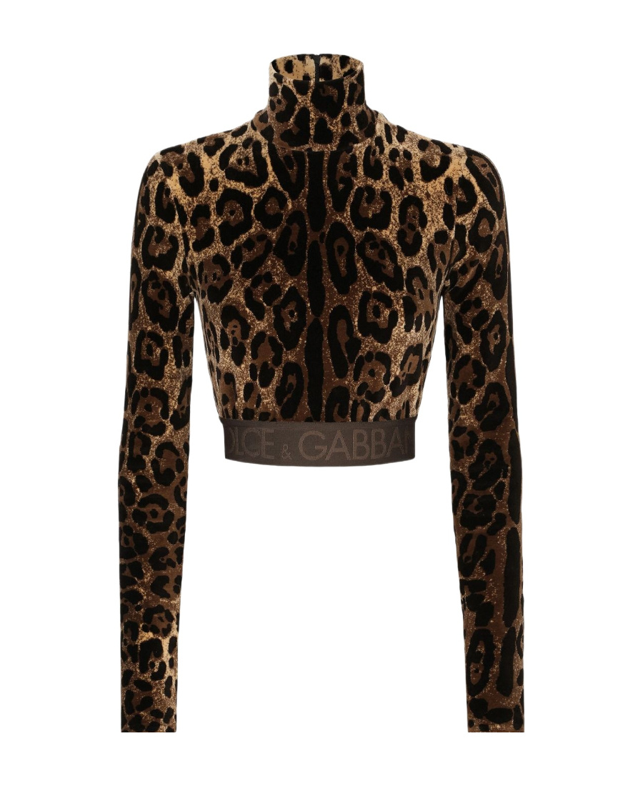 Leopard-print high-neck blouse