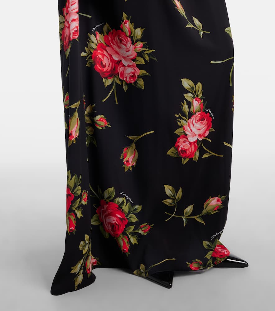 Floral caped silk-blend gown