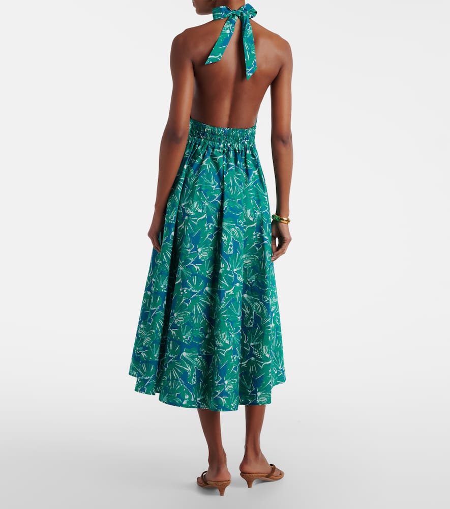 Printed halterneck cotton midi dress