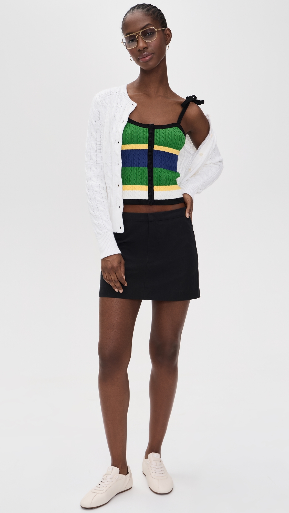 Micro Cable Stripe Tank Top Black