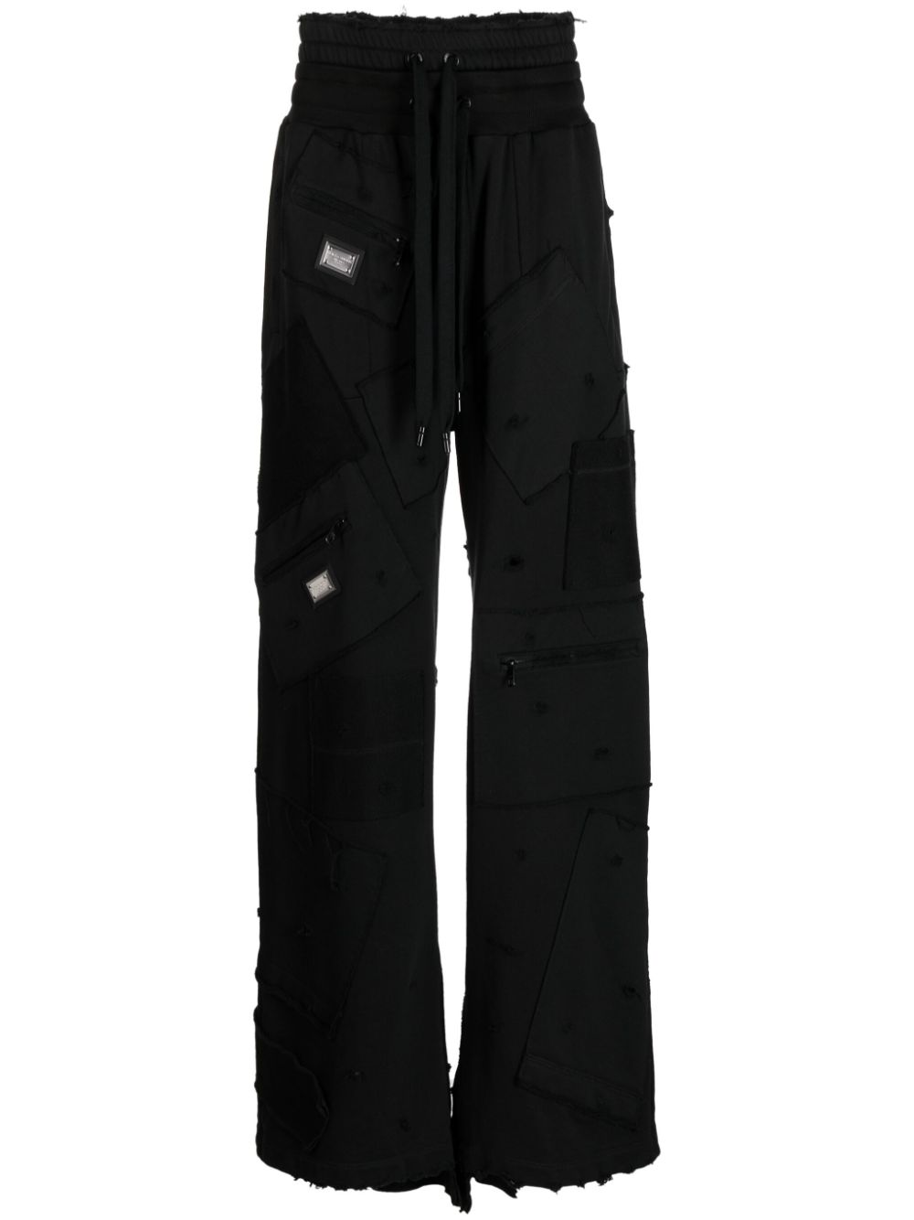 Patchwork wide-leg track pants - Black