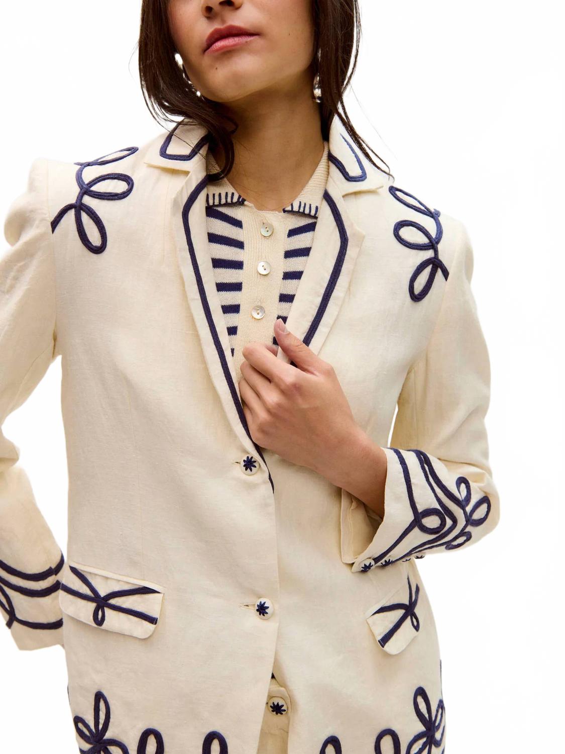 Vera Embroidered Blazer In Cream